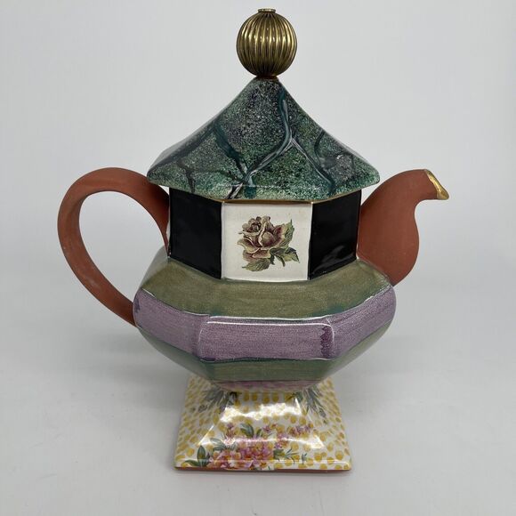 MacKenzie Childs Torquay Coffee Tea Pot Lid Kelp Urchin - Picture 6 of 16